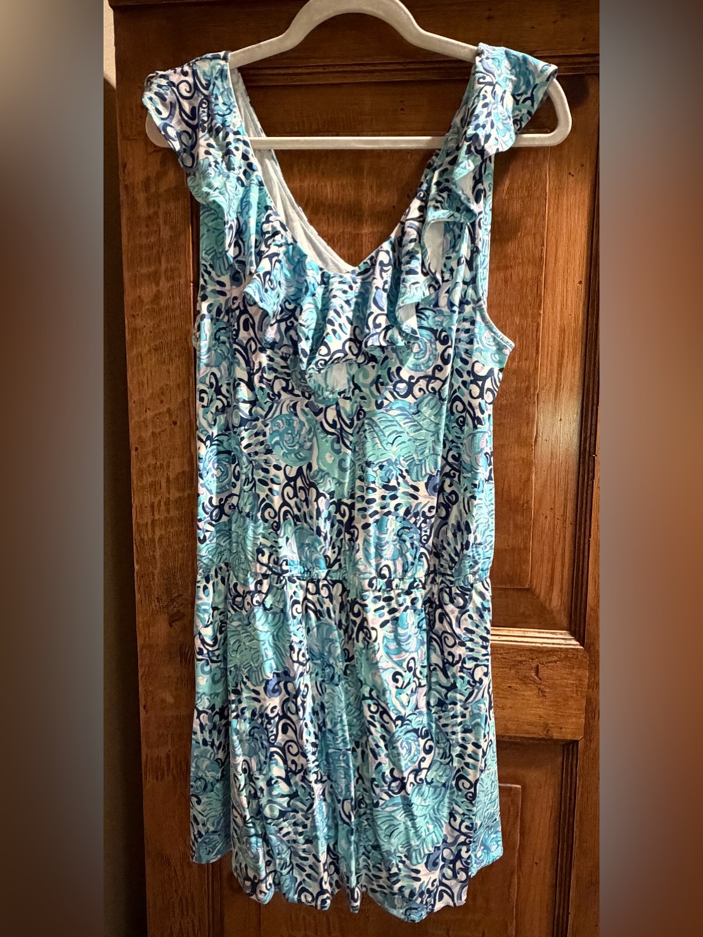 Lilly Pulitzer Blue & White Ruffle-Sleeve Jumpsuit Romper